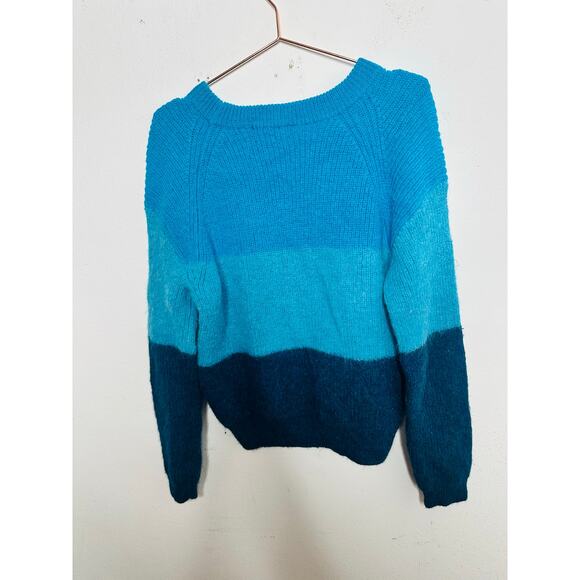 VEDA Blue Ombre Striped 100% Alpaca Wool Long Sleeve Ranch Road Sweater sz M - Picture 3 of 12